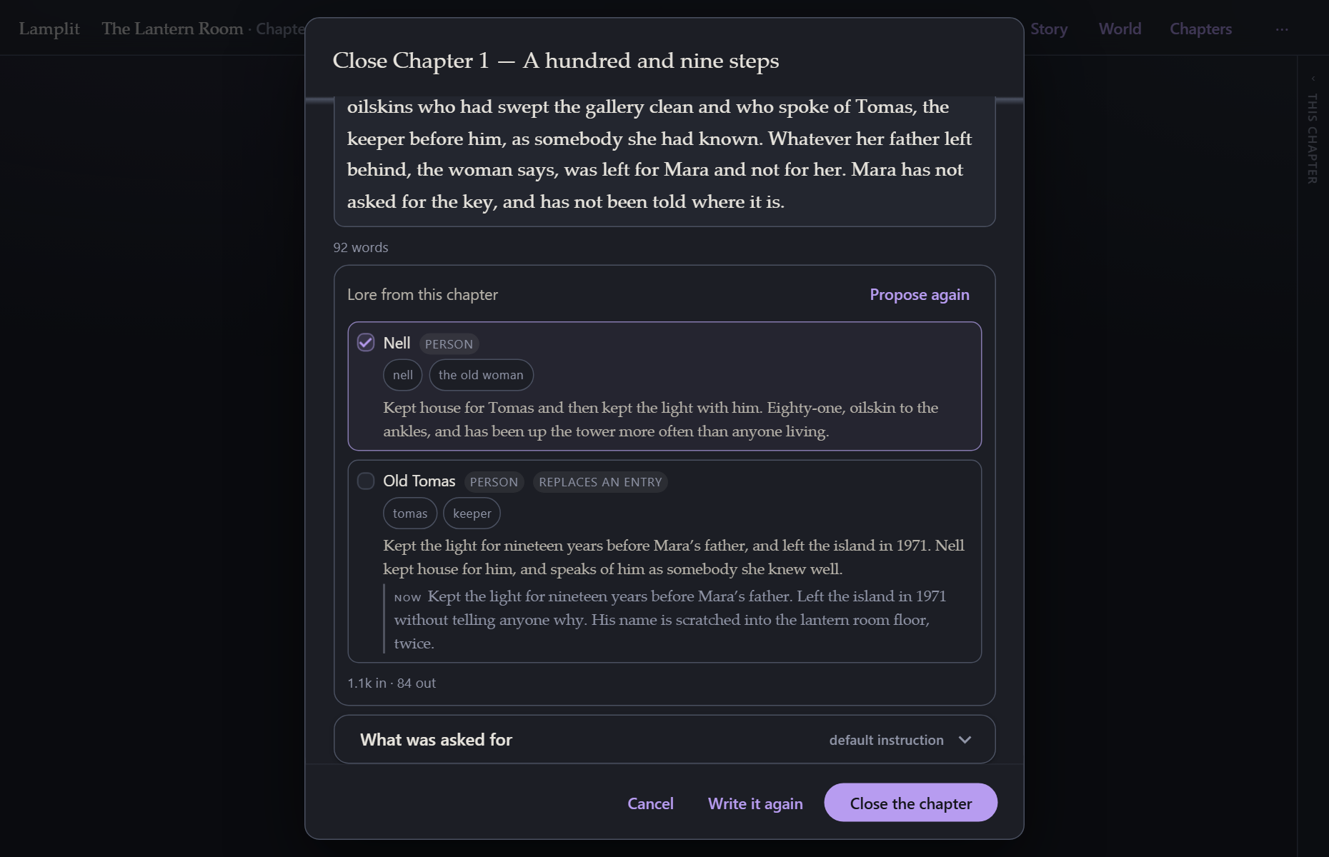 What the chapter established, as entries to tick
