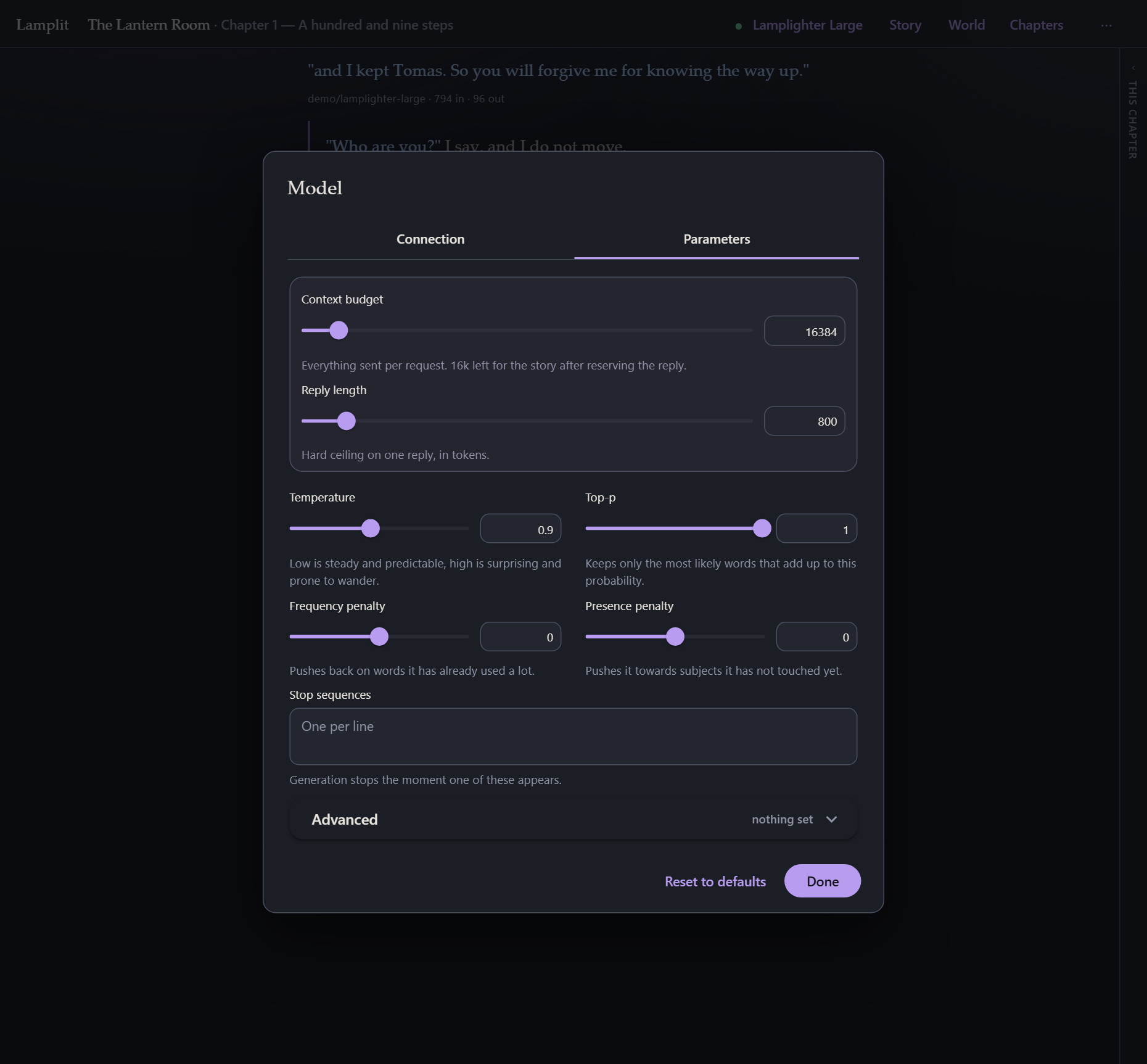 The Parameters tab