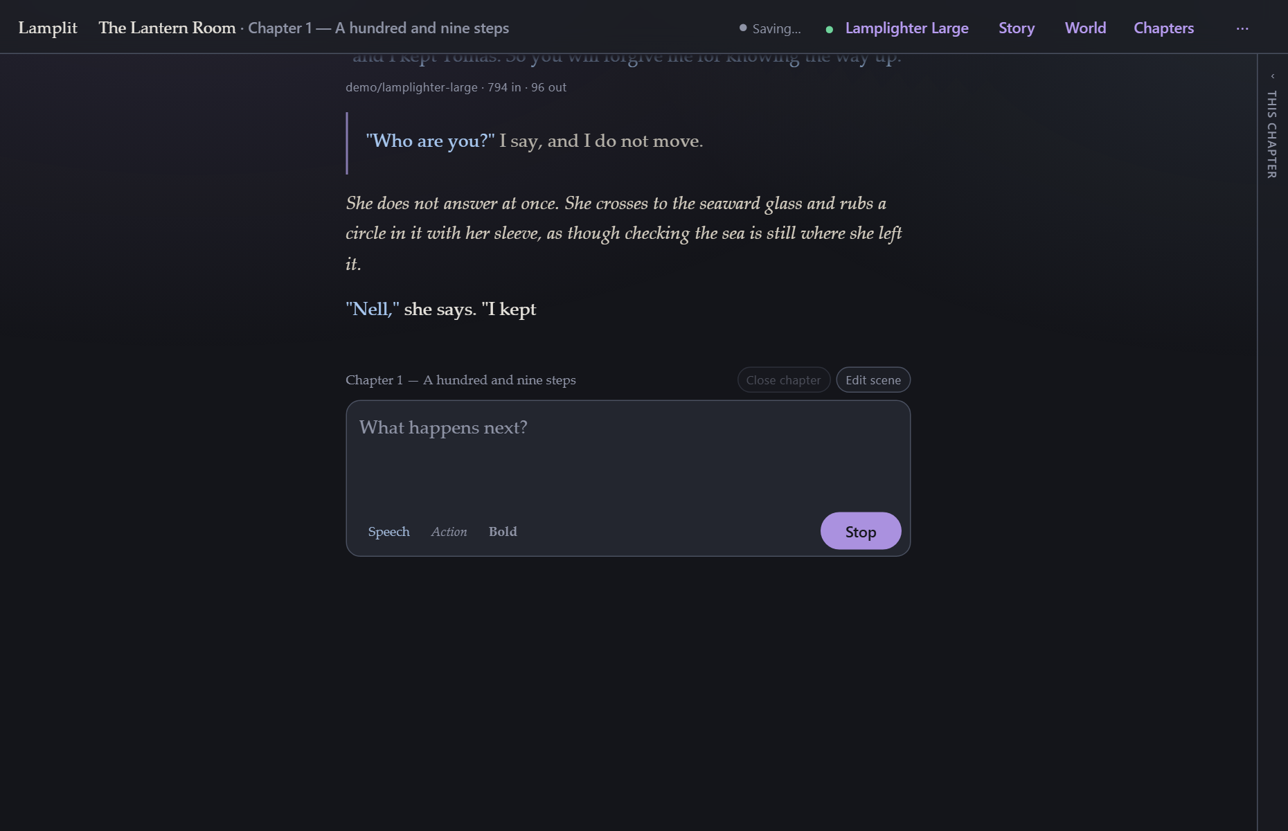 An answer arriving, with Stop up
